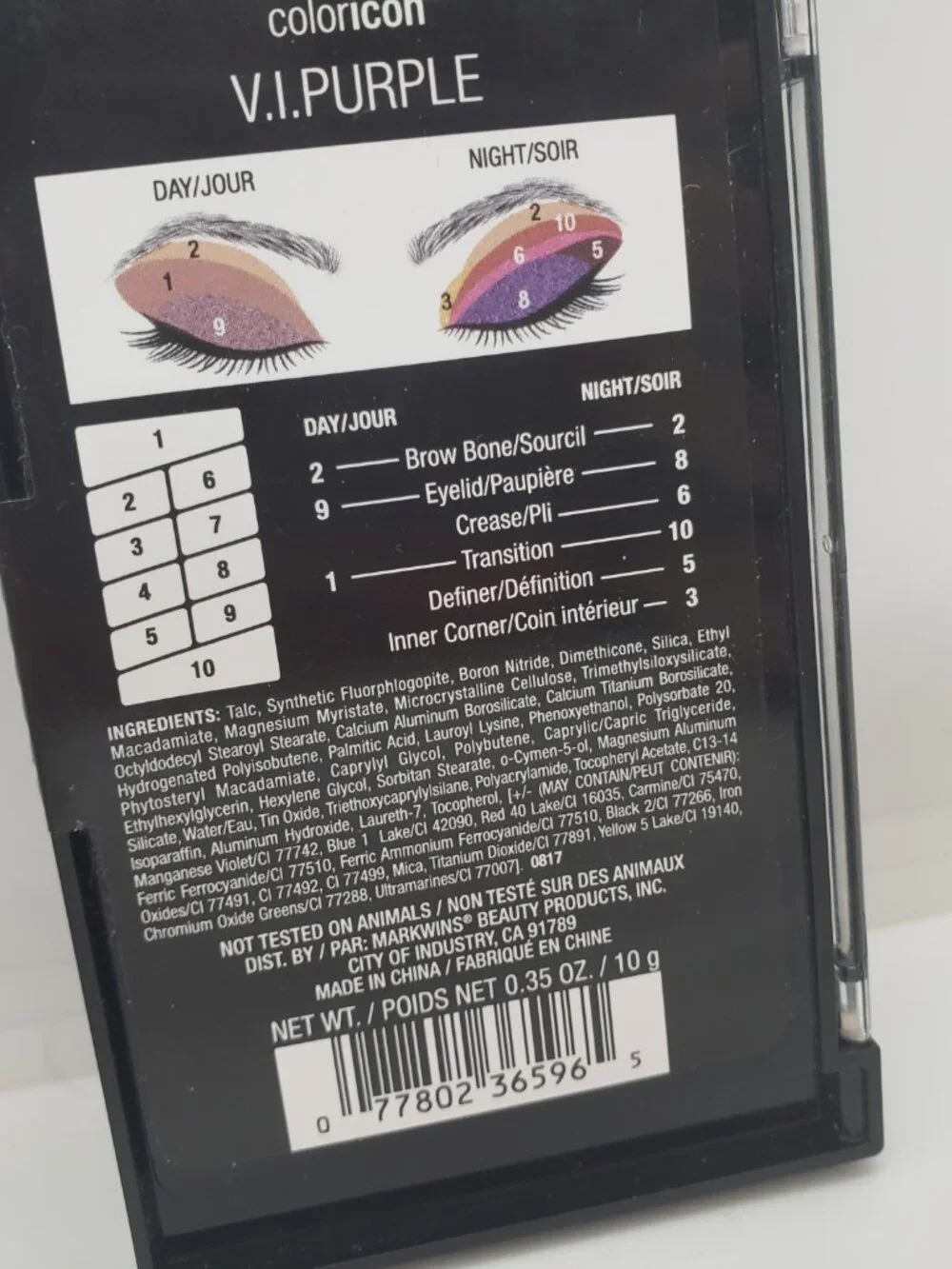 Wet N Wild Eyeshadow Palette V.I.Purple 761B Day and Night Colors 10 Pan Purple